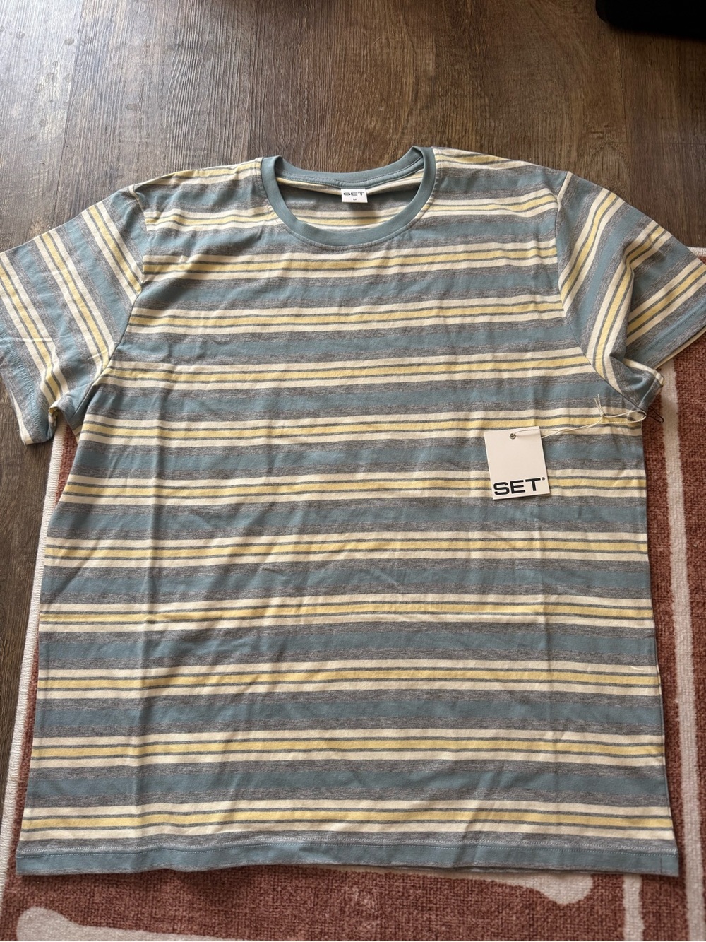 SET Active Women's Blue and Yellow Striped Short Sleeve Tee